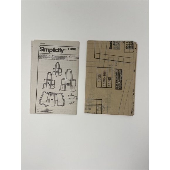 Simplicity Pattern 1338 Tote Bags,‎ Back Pack & Coin Purse UNCUT - Picture 3 of 3